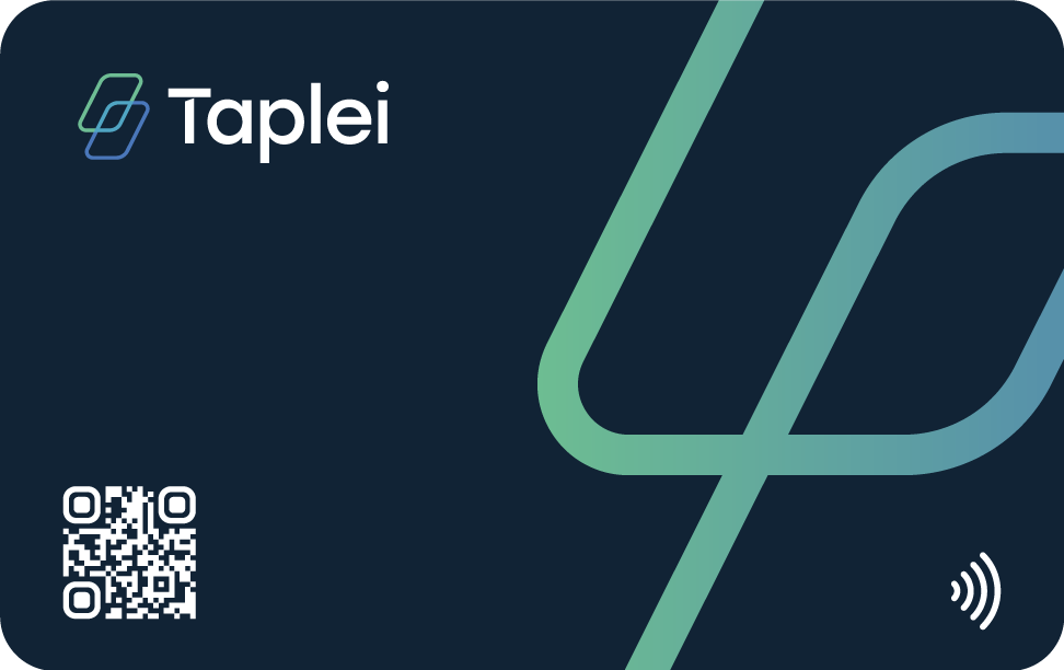 tarjeta-visita-nfc-taplei-estandar-frontal Vista frontal de la tarjeta de visita NFC estándar de Taplei, con diseño minimalista y el logo de la marca.